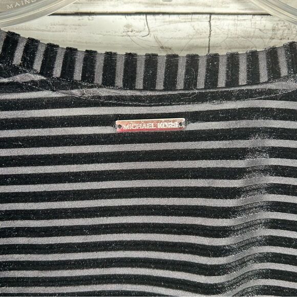 Michael Kors Velvet Shadow Stripe Bell Black Sleeve Top M - Picture 5 of 6